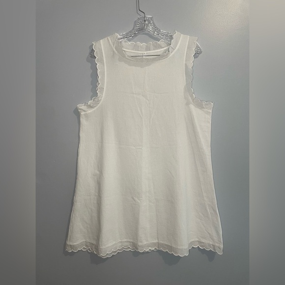 White Dress Size XL Scalloped Edge Mini 100% Cotton EUC Beach Travel Casual Cute - Picture 9 of 13